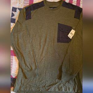 Marc Ecko Men's Dark Green Long Sleeve Tee with Black Accents